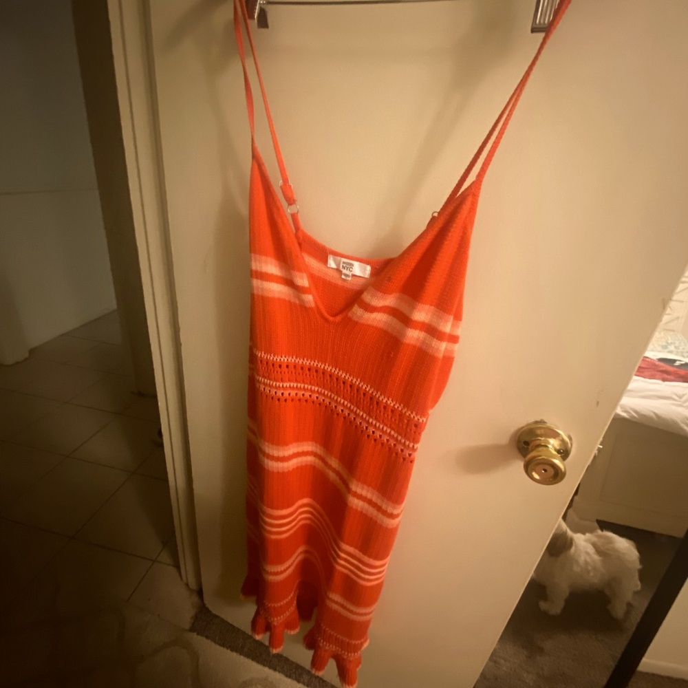 Sold.    Orange Striped Sleeveless Dress, knit, Steve Madden
